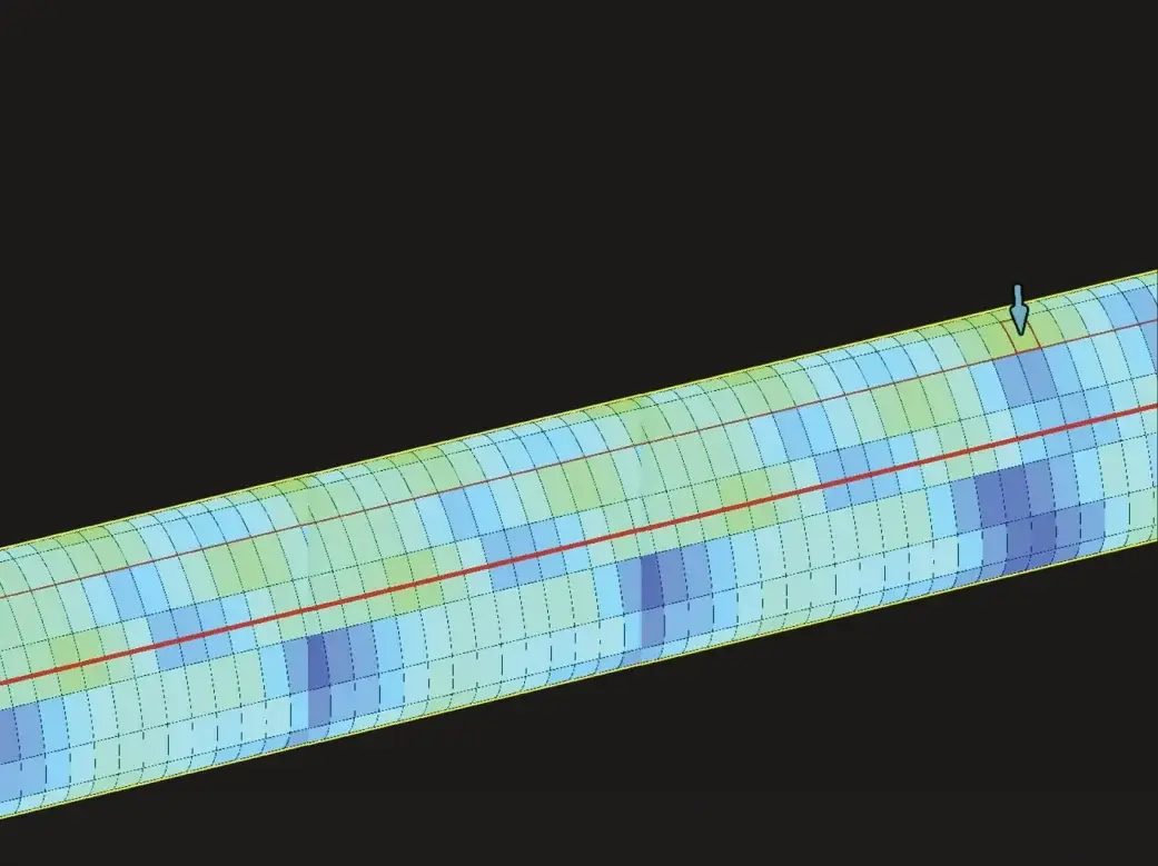 Helios 3D pipe model with PEC readings mapped along the pipe